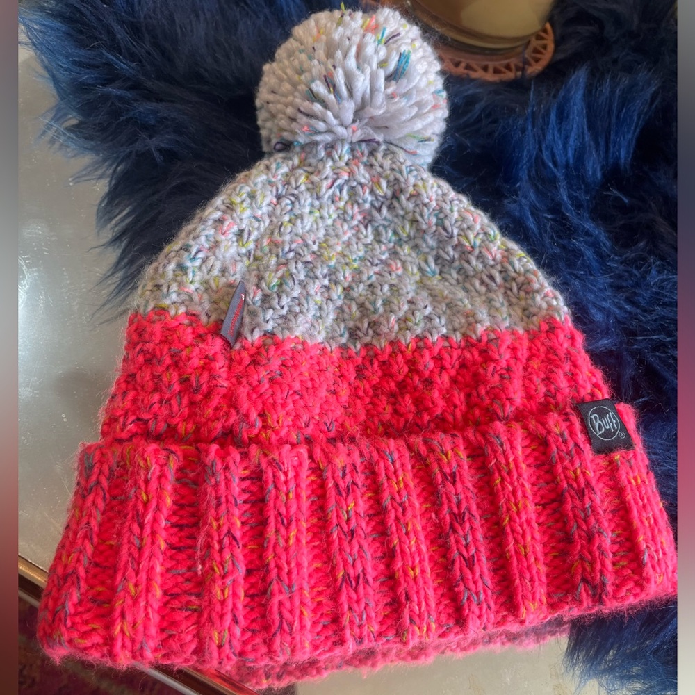 Buff Vibrant Pink and Multicolor Knit Hat